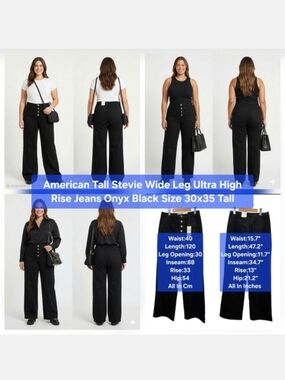 American Tall Stevie Wide Leg Ultra High Rise Jeans Onyx Black Size 30x35 Tall